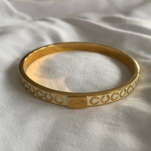 Coach Gold C White Enamel & Gem Bangle Bracelet